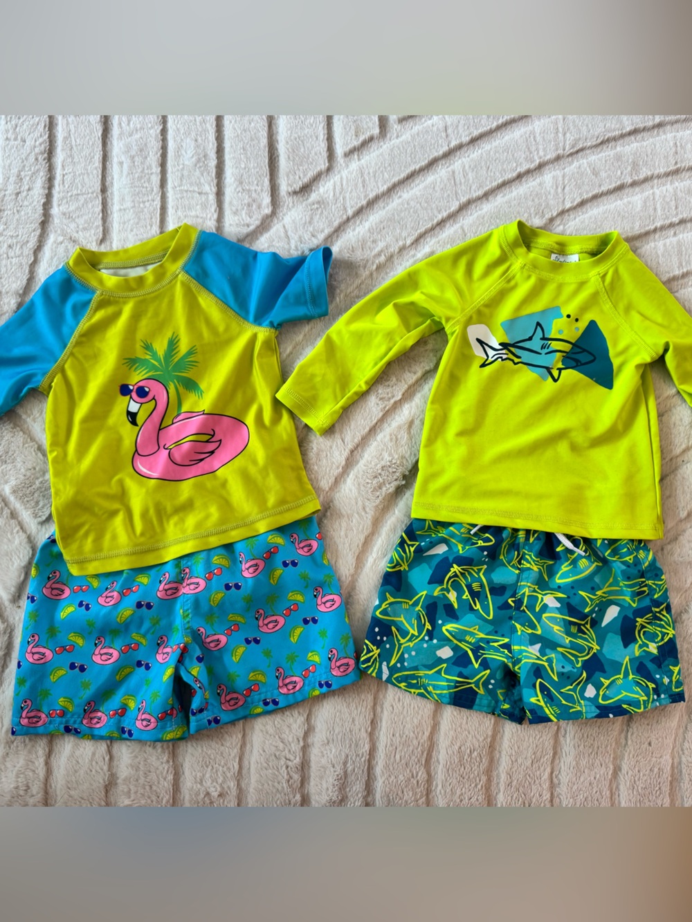Toddler Neon Swim bundle with Flamingo & Shark Print